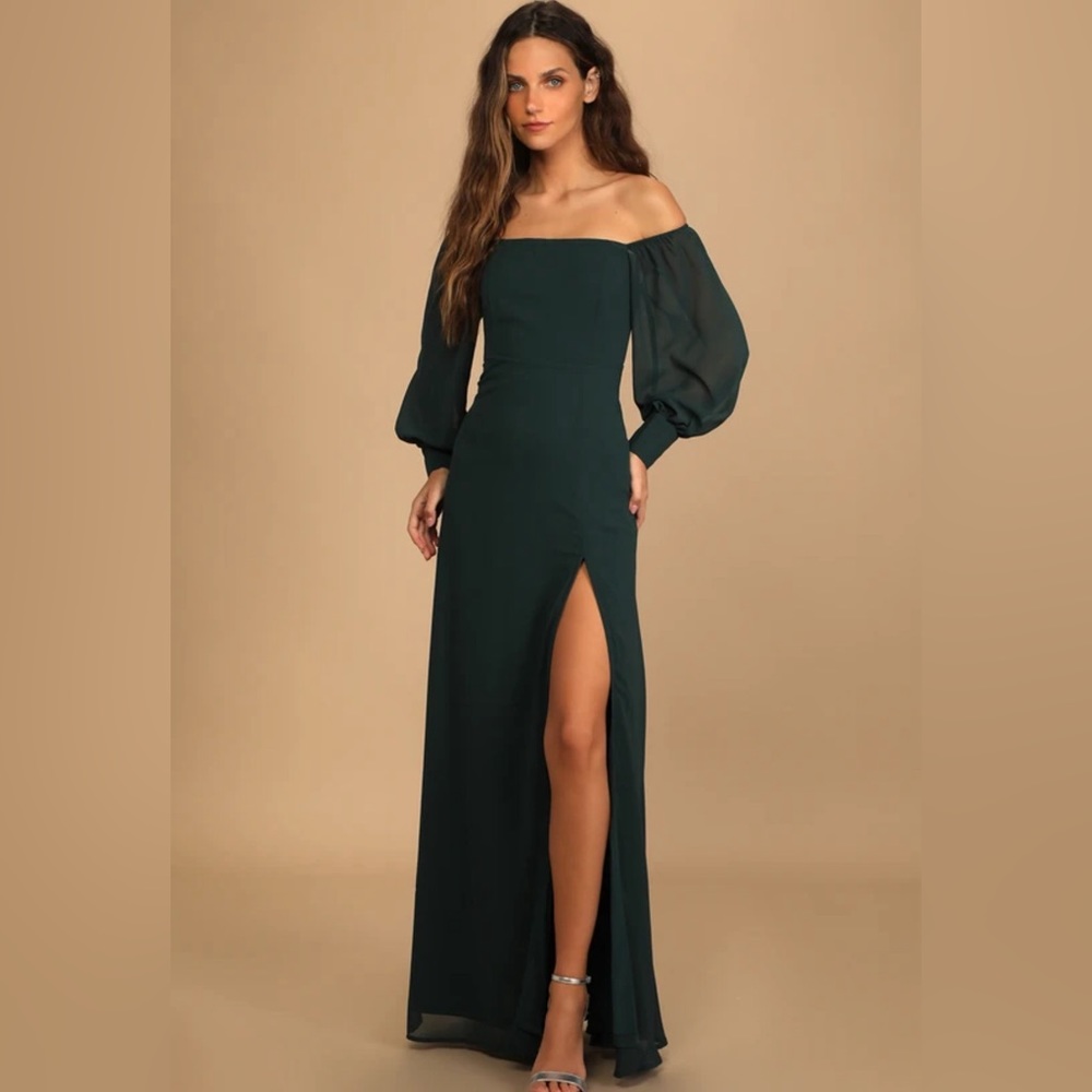 Lulus Feel the Romance Emerald Green Off-the-Shoulder Maxi Dress